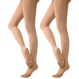 MANZI Convertible Dance Tights Adult Women Pro Transition Ballet Tights Ultra-Soft Pack of 2 Light Suntan Medium-Large