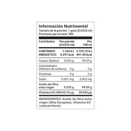 Vitamina D3 300 gotas. 10 ml. Ingredientes naturales. Olive Oil D3 Little B Life.