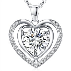 Moissanite Diamond 'I LOVE YOU' Heart Pendant Necklace for Wife 1-3Ct Anniversary Romantic Birthday Gift for Wife ,Jewelry for Wife Her Women Girlfriend Wedding Anniversary Christmas Valentine's Day Mother's Day Engagements Gifts (Silver Heart-2CT)