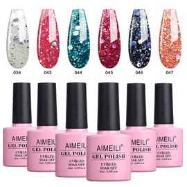 AIMEILI Semi-permanent Gel Nail Polish Kit UV LED Colored Gel Nail Polish for Manicure Soak Off Glitter Gel Polish Set 6 x 10 ml - Set Number 6 Visit the AIMEILI Store