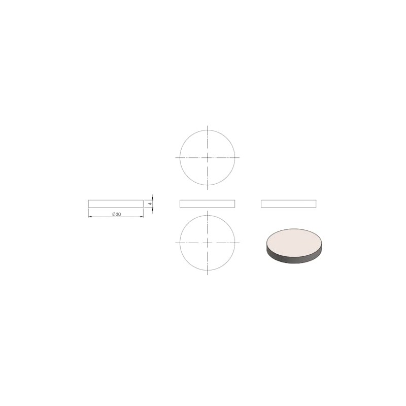 Round Diameter 30 mm, Thickness 4 mm, Ground on One
