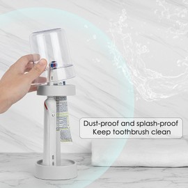 DODAMOUR Height Adjustable Toothbrush Holder for Bathroom, Toothbrush Holder Stand with Tooth Brush Cup, Compatible with Conventional, Electric Toothbrushes, Toothpaste Storage (White)