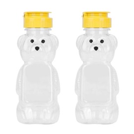 2Pcs Yellow 8 Oz Plastic Bear Honey Bottle Jars, Empty Honey Squeeze Bottle with Flip-top Lid for Storing and Dispensing, Yellow Flap Caps for Storing and Dispensing Garlic Presses