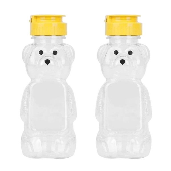 2Pcs Yellow 8 Oz Plastic Bear Honey Bottle Jars, Empty