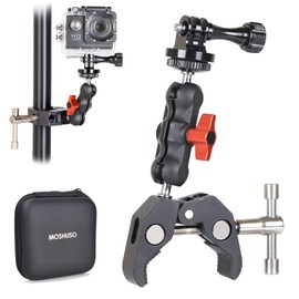 MOSHUSO Super Clamp Mount, Camera Mount Filled Monitor Adapter, 360° Ball Head Magic Arm for 1/4"-20 DSLR Camera/LED Light with Double Ball Head