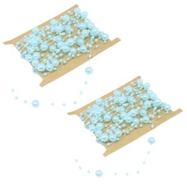 32 Feet (10m) Pearl Garland,Garland Pearl Spool String of Pearls Rose Ribbon String Chain Decorative Beads for Wedding, Party,Christmas Flower Tree and DIY Supplies (Blue)