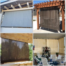 TANG TANG 72" W x 72" L Outdoor Roller Shade Roll up Shades Blinds for Deck Porch Pergola Balcony Backyard Light Filtering Light Grey