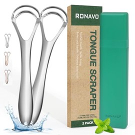 RONAVO Raspador De Lengua Para Adultos Con Revestimiento Grueso De Lengua, Diseño De Cabezal De Raspado Doble Para Limpieza Profunda, Limpiador De Lengua De Acero Inoxidable, Mal Aliento Des