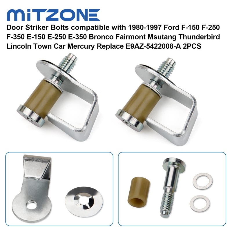 MITZONE Door Striker Bolts compatible with 1980-1997 Ford F-150 F-250