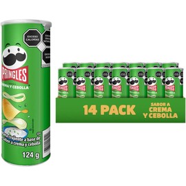 Pringles | Caja de Papas Sabor Crema y Cebolla | Papas Crujientes para Botanear | Pack 14 Piezas | 124 gr c/u