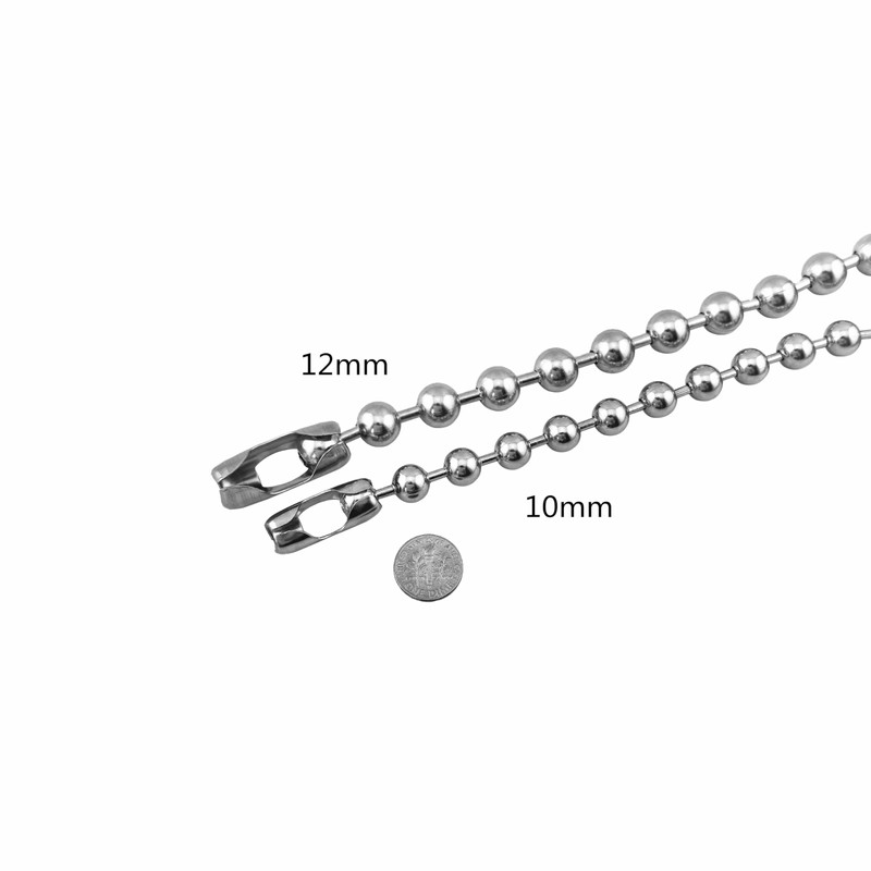 Glory Qin 10mm Stainless Steel Ball Chain Necklace, Extra Large