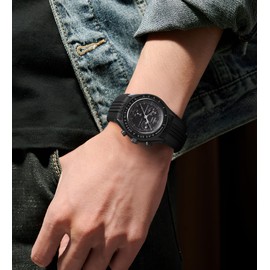 REBANDACE Strap for Moonswatch Watch,No Gap Silicone Strap for Omega X Swatch Speedmaster Moonswatch Watch 20mm,Soft Replacement Curved Strap for Swatch Omega Men Women (Black)