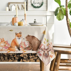 Artoid Mode Deer Squirrels Foxes Animals Leaves Autumn Table Cloth, Rectangular 140x220 cm Fall Table Cover For Party Home Table Decorations