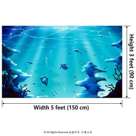 Fabric Ocean Blue Party Backdrop Under The Sea Party Background Coral Sea Bed Rock Turtle Jellyfish Ray Fish Sunbeam Wedding Engagement Bridal Shower Birthday Banner