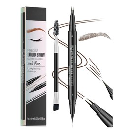 2-in-1 Waterproof Eyebrow Brush & Beauty Brow with Dual Tips - Micro-Fork & Precise Brush for Natural Hair-Like Brows, Long Lasting All Day Create Natural Hair-Like Brows, Last All-Day (Dark Brown)