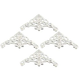 HJ Garden 30pcs Metal Filigree Triangle Connectors Vintage Style Embellishments Findings Corner Decorative Jewelry DIY Box Craft Decoration Silver