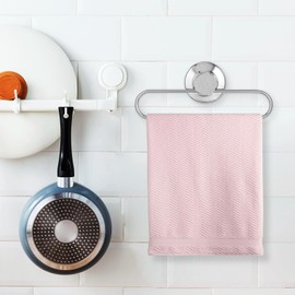 NUOLUX Towel Ring, Strong Suction Cup, Stainless Steel, 9.3 inches (235 mm), Total Length, Lever Type, Load Capacity 11.0 lbs (5 kg), Towel Rack, Kitchen, Washroom, Bathroom, Towel Rack, Won't Damage