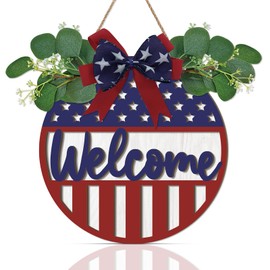 Celestdeco 3D 4th of July Door Sign,Patriotic Door Wreath,Fourth of July Outdoor Decoration, Independence Day Wreath Welcome Sign,American Flag Star Wall Decor,Memorial Day Decor for Home Porch Yard