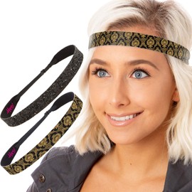 Hipsy Women's Adjustable No Slip Fashion Headbands Black Victorian Scroll 2pk
