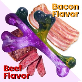Frienhund Dog Toys for Aggressive Chewers, 2 Pack Tough Dog Chew Toys Aggressive Chewers Beef Bacon Flavor, Indestructible Dog Toy for Aggressive Chewers, Large Dog Toys for Aggressive Chewers Gift