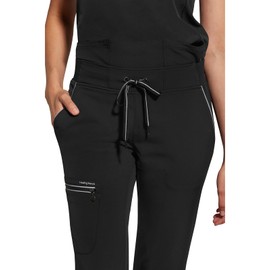 Healing Hands Women Scrub Pants with Rib Knit Waistband, Moisture Wicking, 360° Stretch and Recycled Fibers - 9152, M, Black