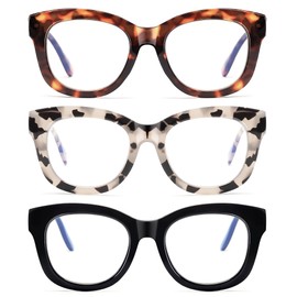 LADEESSE Readers for Women Oprah Style 3 Pack Square Reading Glasses with Spring Hinge Blue Light Blocking Ladies (Black+Grey+Tortoiseshell, 1.00, x)