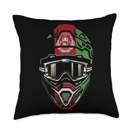 Motocross Dirt Bike BMX Rider Helmet Graphic Motocross Helmet with Flag of Afghanistan Throw Pillow, 18x18, Multicolor