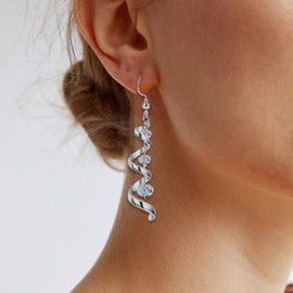 Spiral Earrings for Women Austria Crystal Sterling Silver Dangle Earrings Spiral Ribbon Tassel Earrings Birthday Christmas Jewelry Gifts for Her