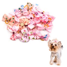 20Pcs Small Dog Hair Bows with Elastic Rubber Bands Pink Dog Hair Clips Dog Bow Ties Pet Hair Accessories for Long Hair Puppy Cat (Random Style)