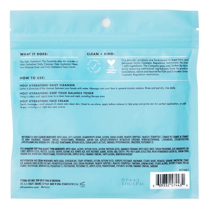 e.l.f. SKIN Holy Hydration! The Essentials Mini Kit, Cleanser, Toner