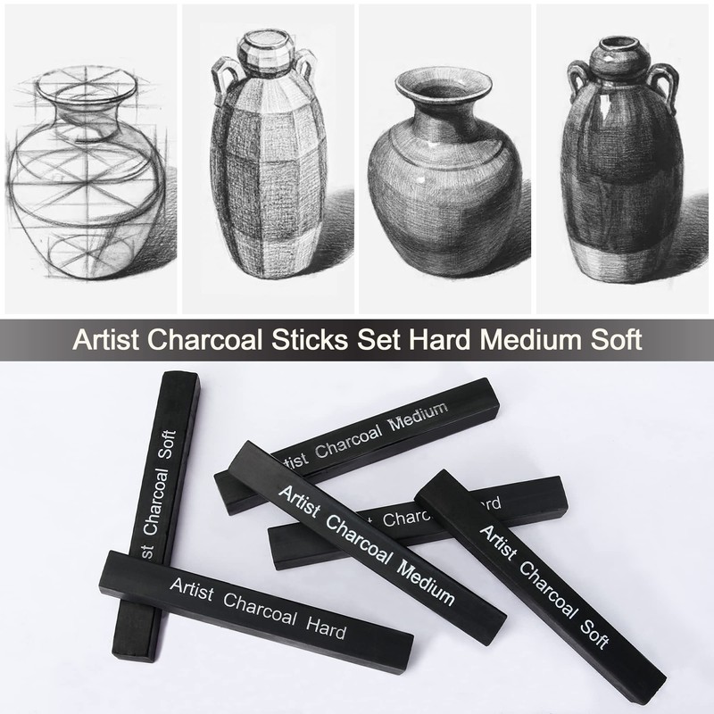 STAPENS 6 Pack Compressed Charcoal Sticks, Vine Charcoal Stick for