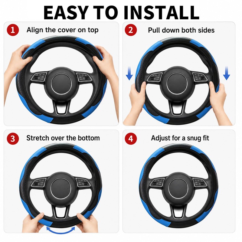 Alieemo Car Steering Wheel Cover, 15 inch Microfiber PU Leather