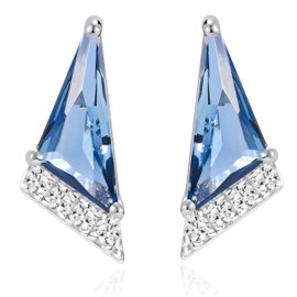 QUADRI 925 Silver Stud Earrings with Zircons - Heart, Hoop Earrings, Solitaire, Amethyst, Sapphire, Aquamarine - Stud Earrings Jewellery Women Made in Italy - Includes Gift Box, small, Sterling Silver