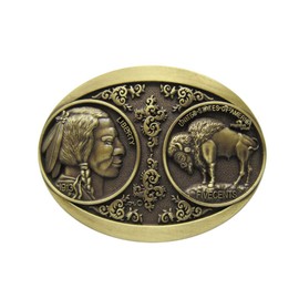 Urban Backwoods Indian & Bison II Belt Buckle for Interchangeable Belt Buckle, bronze