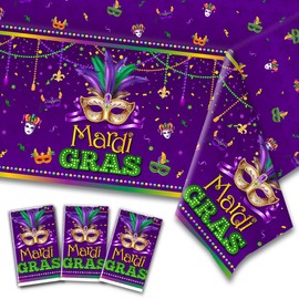 CMUSKO 3Pcs Mardi Gras tablecloths-Masquerade Mask Party Supplies Mardi Gras Purple Plastic Table Cover Masquerade Carnival Table Decorations for Party