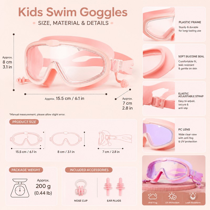 Kids Swim Goggles for Boys & Girls – Panoramic Anti-Fog