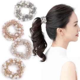 BIANHUAN Hair Rubber Scrunchy Hair Pony Pearl Bubble Simple Hair Accessory Ladies' Set of 4 Adults, Mature Look, Casual, Accessories, Fashionable, Cute, Gift