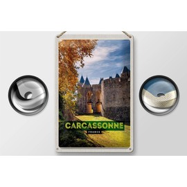 Tin Sign Travel 20 x 30 cm Carcassonne France Travel Destination Holiday Sign