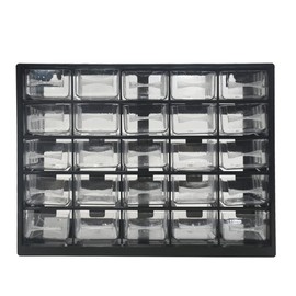 whillar Parts Screws Storage Organizer, Plastic Hardware Art Craft Small Tool Parts Component Organizer Drawer Box 25 Drawers (Black)
