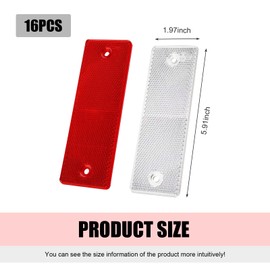Ferianl 16PCS Red/White Self Adhesive Rectangle Reflectors, Road Safety Stick-on Rear Reflectors with Mounting Hole for Trailer Truck, RVs, Motorcycle, Cars, Bus