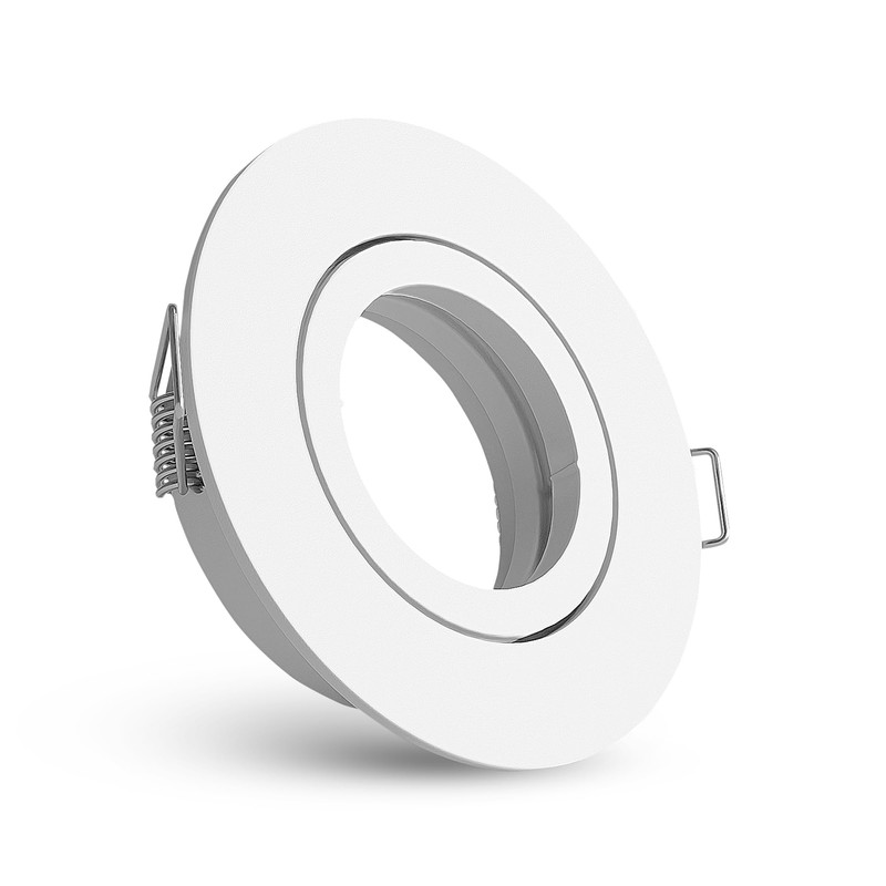 Recessed Spotlight Frame, Round, Pivoting, Stainless Steel and White