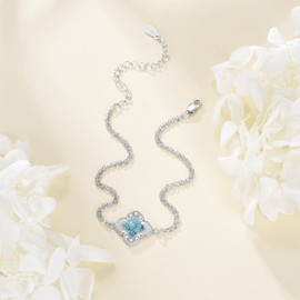 VONALA Four Leaf Clover 925 Sterling Silver Bracelet Lucky turquoise Adjustable Bracelet Elegant Jewelry Gift for Women Men Christmas Birthday