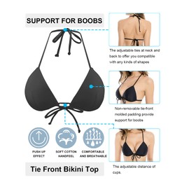 RELLECIGA Women Push-up Triangle Bikini Top with Memory Foam Black Size X-Large