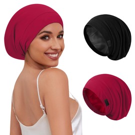 Kafteri 2 PCS Satin Silk Bonnet for Sleeping Women,Double Layer Hair Wrap Sleeping for Women Men, Silk Satin Lined Beanie Sleep Cap for Curly Hair Adjustable