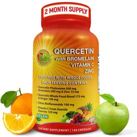 SUPPLEMENTS STUDIO Quercetin with Bromelain, Vitamin C, Zinc & Organic Whole Food Quercetin Blend for Immune Support - Specification: 120 count