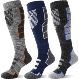 Anlisim Merino Wool Ski Thermal Unisex Socks for Men Women Winter Warm Thick Knee High Long Skiing Snowboarding Socks 3 Pairs Gift Stocking Stuffers (Blue Gray,M)