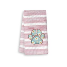 XYDEG Pink Cute Kitchen Towels,Housewarming Gifts for New Home,Daisy Decoration Pink Paw Hand Tea Towels,Cute Dish Towels for Kitchen,Cat Gifts for Woman,Waffle Weave Microfiber Towel,16×24 Inches