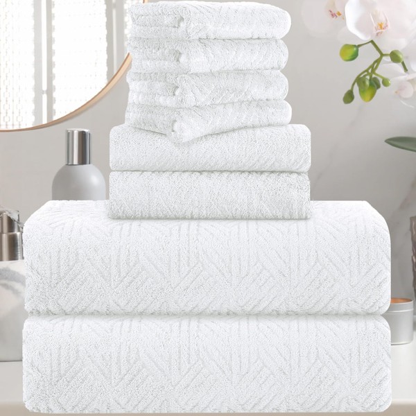 CHINO White Bath Towels Set, 2 Oversized Large Towels/2 Hand
