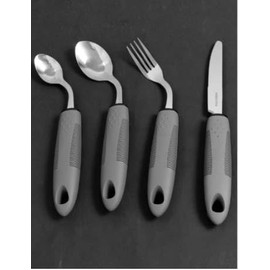 Tronisky 4-Teiliges Parkinson Besteck, 42° Winkel Adaptives Besteck für Parkinson, Gewichtetes Besteck Bei Tremor für Behinderte Menschen Parkinson Patienten Ältere Arthritis(Grau: Rechtshänder)