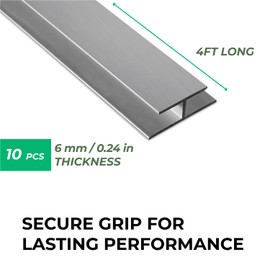 Aluminum H Connectors - Fits 4mm, 6mm, 8mm, or 10mm Twin-Wall Greenhouse Panels, Join 2 Pieces of Panels Together, 4-Foot Length, 10 Pieces (6mm Aluminum H Connectors)